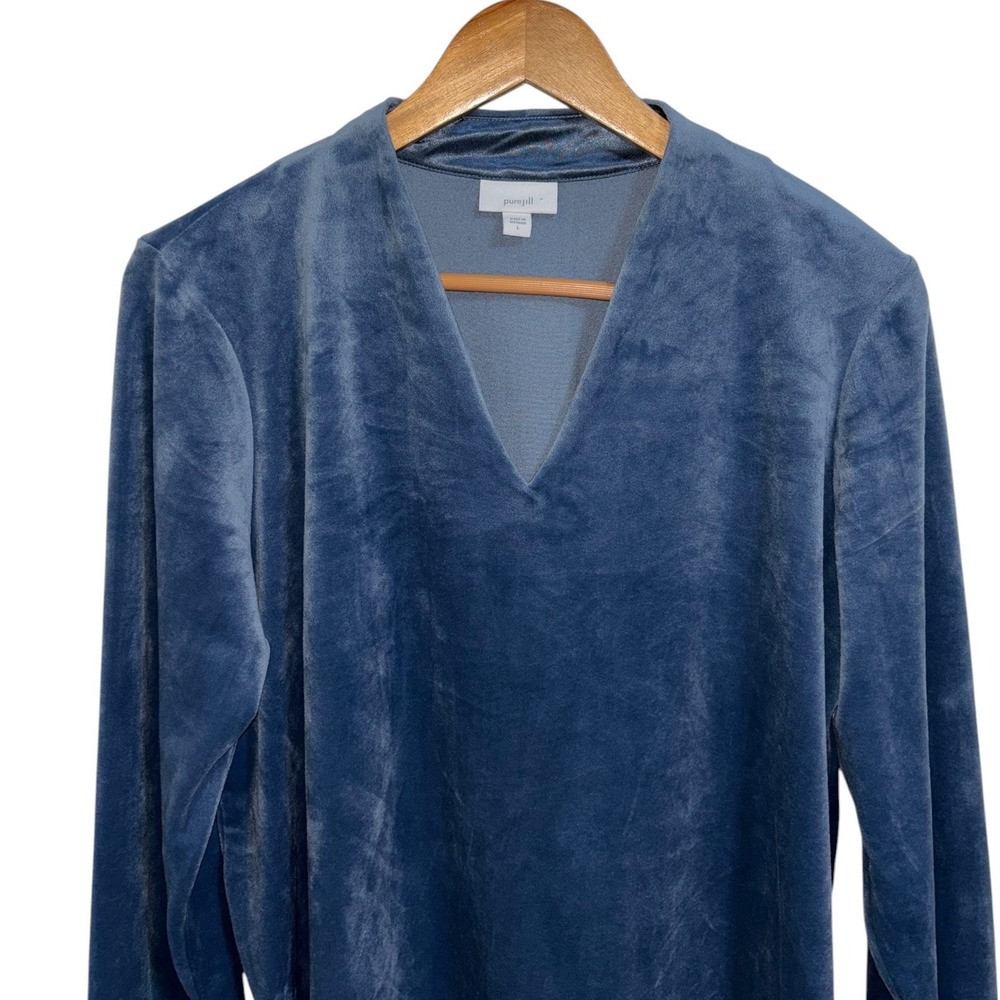 Pure Jill Blue Velour V-Neck Long Sleeve Tunic Top Quiet Luxury Boho Size Large - Picture 7 of 10